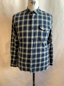 SCOTCH & SODA, Navy Blue, Beige, Green, Cotton, Plaid, Cap Sleeves, Button Front, Long Sleeves
