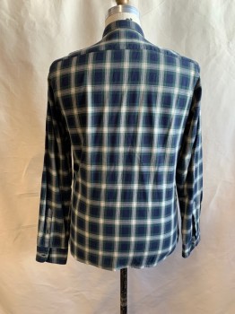 SCOTCH & SODA, Navy Blue, Beige, Green, Cotton, Plaid, Cap Sleeves, Button Front, Long Sleeves