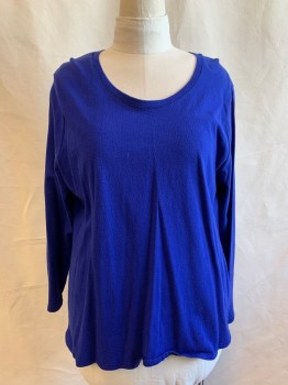 HANES, Primary Blue, Cotton, Solid, Crew Neck, Long Sleeves
