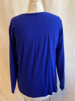 HANES, Primary Blue, Cotton, Solid, Crew Neck, Long Sleeves