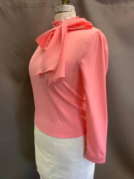 CHIC WISH, Bubble Gum Pink, Polyester, Solid, Pullover, High Pleated Neck, Off Center, Neck Tie Attached, L/S