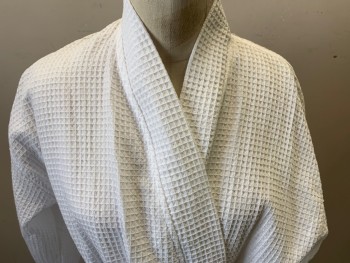 Womens, SPA Robe, CHAKIR, White, Polyester, Cotton, Solid, S/M, Waffle Weave, 2 Patch Pocket, with Belt