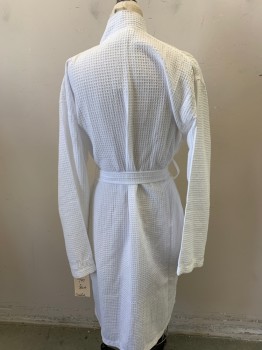 Womens, SPA Robe, CHAKIR, White, Polyester, Cotton, Solid, S/M, Waffle Weave, 2 Patch Pocket, with Belt