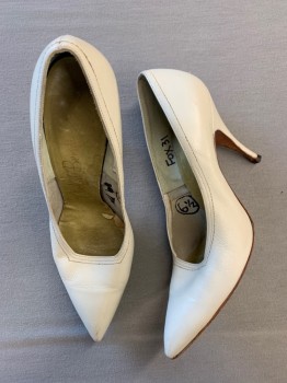 Womens, Shoe, CHARLES DE RERUFFY, Off White, Leather, Solid, 6.5, PUMPS, Pointed Toe