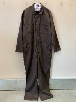 Red Kap, Dk Brown, Cotton, Polyester, Solid, L/S, C.A., Zip Front, Chest Pockets, Slant Pockets