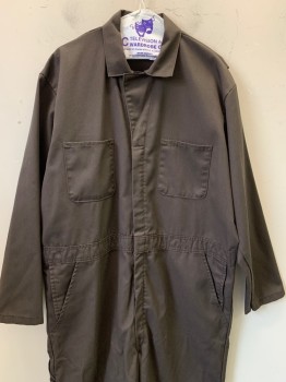 Red Kap, Dk Brown, Cotton, Polyester, Solid, L/S, C.A., Zip Front, Chest Pockets, Slant Pockets