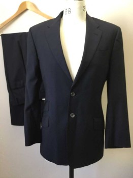 PAUL SMITH, Midnight Blue, Wool, Mohair, Solid, Single Breasted, Collar Attached, Notched Lapel, Hand Picked Collar/Lapel, 4 Pockets, 2 Buttons