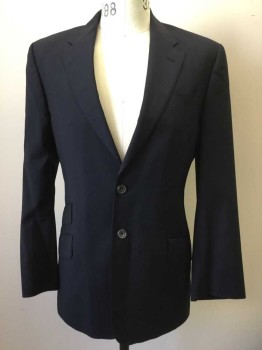 PAUL SMITH, Midnight Blue, Wool, Mohair, Solid, Single Breasted, Collar Attached, Notched Lapel, Hand Picked Collar/Lapel, 4 Pockets, 2 Buttons