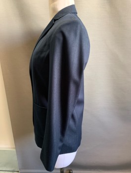 T. TAHARI, Midnight Blue, Polyester, Viscose, Solid, Single Breasted, 1 Button, Narrow Notched Lapel, 2 Patch Pocket,