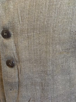 Mens, Historical Fiction Jacket, MTO, Lt Brown, Cotton, Rayon, Solid, C46, Mid 1800s, Frock Coat, 5 Buttons, Notched Lapel, 2 Flap Pocket, Lined, Slit CB, Loose Weave, Lightly Aged Some Stains, Multiple