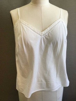 Womens, Camisole 1890s-1910s, M.T.O., White, Cotton, Solid, B40, Bias Cut Broadcloth Cotton. V Neck with Lace & Fagotting Detail, Narrow Shoulder Straps