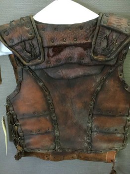 Mens, Historical Fict. Breastplate , Brown, Leather, Solid, 32/34, Lacing/Ties,  Up Sides Aged/Distressed,