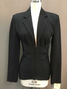 Jean Paul Gautier, Black, Wool, Solid, Half Zip Front, Bandage Strips At Front, Long Sleeves, 3 Buttons On Each Cuff, Notch Lapel, Back Center Lace Up Detail, Hidden Pockets