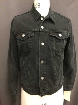 LEVI'S, Black, Cotton, Solid, Long Sleeves, Side Welt Pockets, Breast Pockets, Button Front, Collar Attached