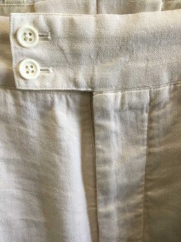 POLO RALPH LAUREN, Cream, Linen, Solid, Flat Front, Button Fly, Button Tab Waist, 5 Pockets, Wide Leg