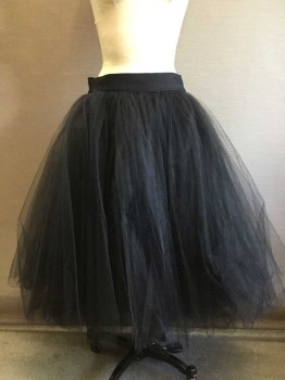 N/L, Black, Polyester, Solid, Tulle Layered Skirt, 2" Gros Grain Waistband with Hook & Eyes Center Back,
