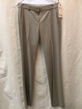 THEORY, Tan Brown, Wool, Heathered, Mid Rise, Straight Leg, Zip Fly, 4 Pockets, Belt Loops