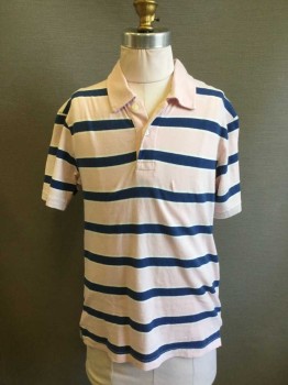 CHILDREN'S PLACE, Lt Pink, White, Navy Blue, Cotton, Stripes, Boys Polo Shirt, Short Sleeves, Solid Pink Collar Attached, 3 Buttons