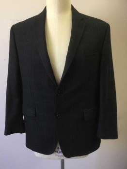 N/L, Black, Gray, Wool, Plaid-  Windowpane, Herringbone, Single Breasted, Collar Attached, Notched Lapel, 2 Buttons,  3 Pockets