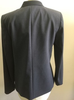 ELLIE TAHARI, Navy Blue, Wool, Solid, Heathered Dark Blue with Navy Insets, Notched Lapel, Snap Closure, Slit  Pockets