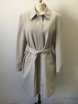 GALLERY, Khaki Brown, Polyester, Solid, Single Breasted, Collar Attached, Hidden Button Placket, 2 Welt Pockets at Hips, Above Knee Length, **With Matching Belt