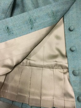 Womens, Historical Fiction Jacket, ERIC WINTERLING, INC, Teal Green, Lt Brown, Tan Brown, Wool, Polyester, Heathered, Herringbone, W 26, B32, Heather Teal, Light Brown, Tan Herringbone, Shinny Khaki Lining, Stand Collar Attached, Cover Button Front, Puffy Long Sleeves, Accordion Pleat Back Hem