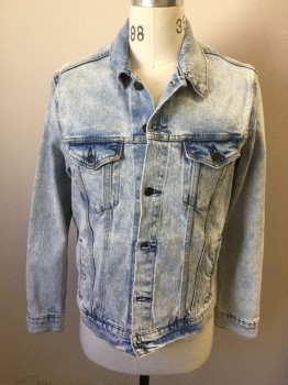 LEVI'S, Lt Blue, Cotton, Acid Wash, Button Front, Collar Attached, Long Sleeves, 4 Pockets, Back Waist Button Tabs