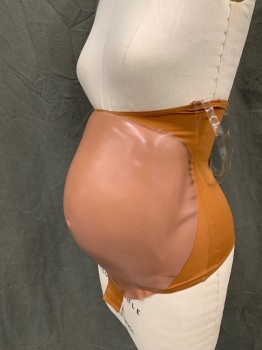 Womens, Pregnancy Belly/Pad, MOONBUMPS, Tan Brown, Rubber, Spandex, Solid, S, 5-6 Months, Brown Thong 1/2 Bodysuit with Clear Adjustable Detachable Straps, Hook & Eye Crotch, Dark Fleshtone, Foam Interior