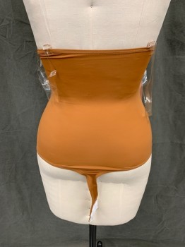 MOONBUMPS, Tan Brown, Rubber, Spandex, Solid, 5-6 Months, Brown Thong 1/2 Bodysuit with Clear Adjustable Detachable Straps, Hook & Eye Crotch, Dark Fleshtone, Foam Interior