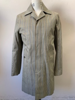 SANDRO, Ecru, Brown, Gray, Black, Cotton, Plaid, Single Breasted, Covered Button Placket, Collar Attached, 2 Pockets