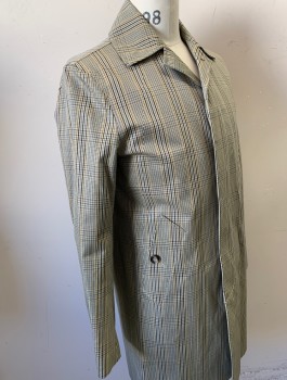 SANDRO, Ecru, Brown, Gray, Black, Cotton, Plaid, Single Breasted, Covered Button Placket, Collar Attached, 2 Pockets