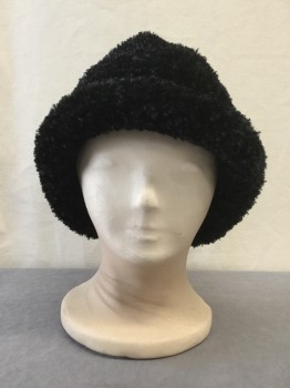 Womens, Hat , NO LABEL, Black, Synthetic, Solid, Knit, Short Brim