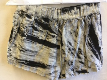 ENZA, Gray, Ecru, Black, Linen, Tie-dye, 2" Elastic Waistband with Black Shoe Lace D-string, 2 Side Pockets