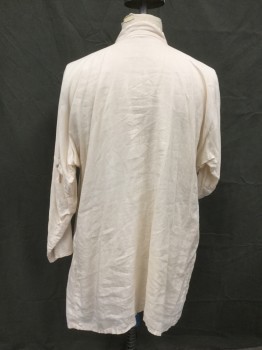 ACADEMY COSTUMES, Off White, Linen, Solid, Mandarin/Nehru Collar, Button Loop at Collar, Keyhole Open Front, Long Shirt, Drop Sleeve, Long Sleeves, Half Sleeve Seam, **Repair at Sleeve, Historical Fantasy