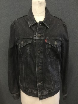 LEVI'S, Faded Black, Cotton, Solid, Button Front, Collar Attached, Long Sleeves, Yoke 4 Pockets, Button Tabs Back Waist