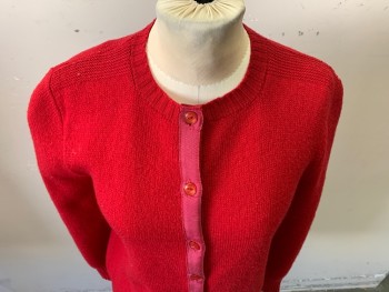 Womens, Sweater, MAC HENRY, Red, Wool, Mohair, Solid, B 36, M, Long Sleeves, Cardigan, Crew Neck,