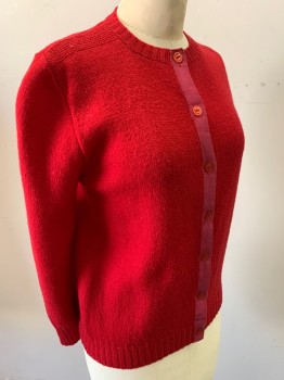 Womens, Sweater, MAC HENRY, Red, Wool, Mohair, Solid, B 36, M, Long Sleeves, Cardigan, Crew Neck,