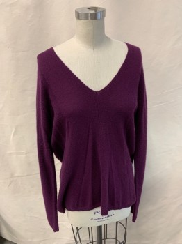 Womens, Pullover, VINCE, Dk Purple, Cashmere, Solid, S, Long Sleeves, V-neck, Oversized