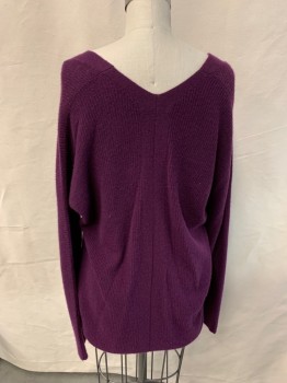 Womens, Pullover, VINCE, Dk Purple, Cashmere, Solid, S, Long Sleeves, V-neck, Oversized