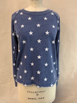 Womens, Pullover, ALTERNATIVE, Faded Navy, White, Cotton, Polyester, Stars, XS, Crew Neck, Long Sleeves, White Stars Pattern