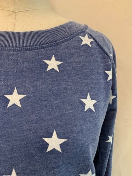 Womens, Pullover, ALTERNATIVE, Faded Navy, White, Cotton, Polyester, Stars, XS, Crew Neck, Long Sleeves, White Stars Pattern