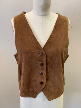 Womens, Leather Vest, NL, Brown, Suede, Leather, Solid, S, Button Front, 4 Plastic Translucent Tortoise Shell Buttons **Shoulder Burn