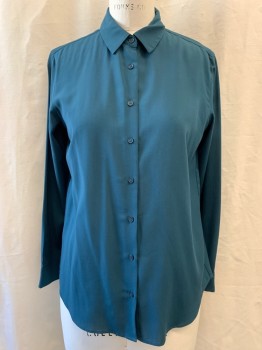 UNI QLO, Forest Green, Polyester, Solid, Collar Attached, Button Front, Long Sleeves