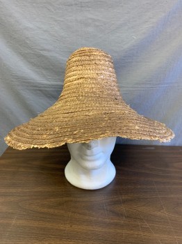 Mens, Historical Fiction Hat , N/L, Brown, Straw, 6 1/4, 1800s Aged/Distressed, Rough Edges