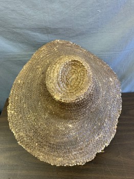 Mens, Historical Fiction Hat , N/L, Brown, Straw, 6 1/4, 1800s Aged/Distressed, Rough Edges