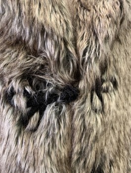N/L MTO, Lt Brown, Charcoal Gray, Faux Fur, Heathered, Faux Wolf Fur, Notch Lapel, 2 Large Black Frog Closures at Front, Ankle Length, Black Lining, Made To Order