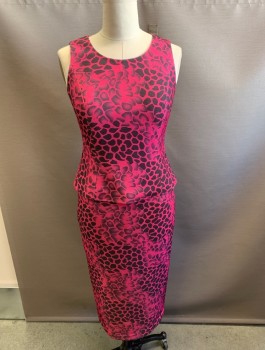 N/L, Pink, Fuchsia Pink, Black, Polyester, Rayon, Animal Print, Shell Top - Side Zipper, Sleeveless