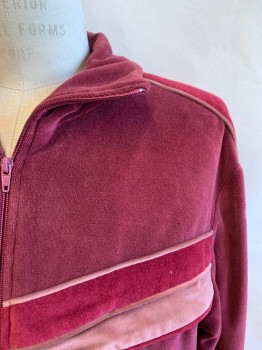 Mens, Jacket, N/L, Maroon Red, Dusty Rose Pink, Raspberry Pink, Polyester, Solid, Stripes, 42, C.A., Zip Front, L/S, 2 Zip Pockets