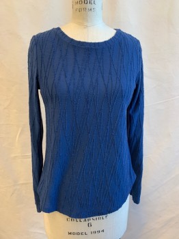 SIMPLY VERA, French Blue, Polyester, Rayon, Solid, Abstract , Long Sleeves, Abstract Jagged Lines, Round Neck