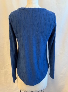 SIMPLY VERA, French Blue, Polyester, Rayon, Solid, Abstract , Long Sleeves, Abstract Jagged Lines, Round Neck
